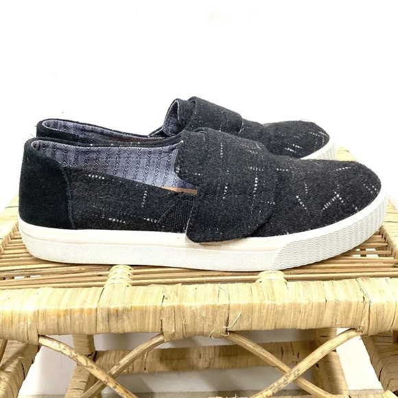 Toms Altair Loafers, Size 9, Black Dotted Wool & Suede Flats Slip-on Shoes - Picture 3 of 8